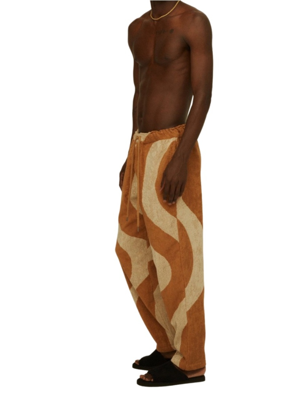 OAS Men's Brown & Cream Desert Pant Terry cloth Toweling Drawstring Pants